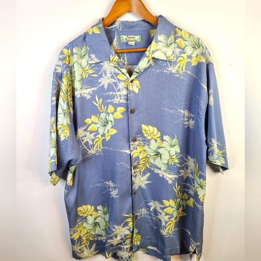 Tommy Bahama - Hawaiian Button Down - SIZE XL - Blue Green Floral Relax Silk